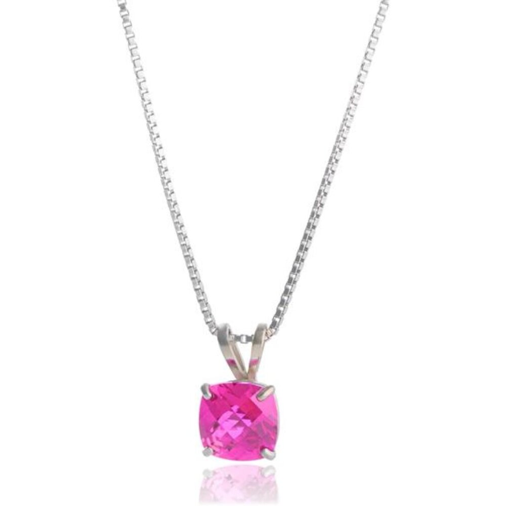 Pink Sapphire Cushion Cut Birthstone | 925 Sterling Silver | Necklace | 6mm